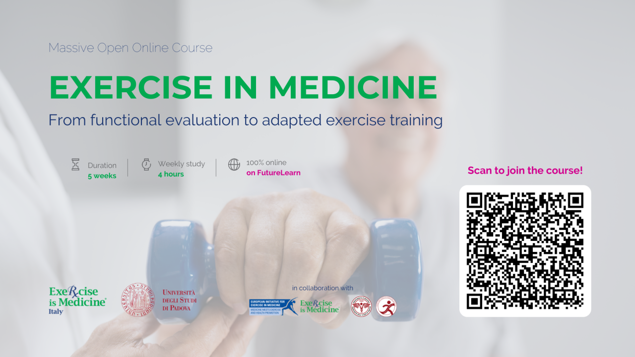 Impara con EIM Italy



E’ online il nostro nuovo corso sulla piattaforma FutureLearn per conoscere i benefici dell’esercizio fisico come prevenzione e cura delle differenti malattie croniche.